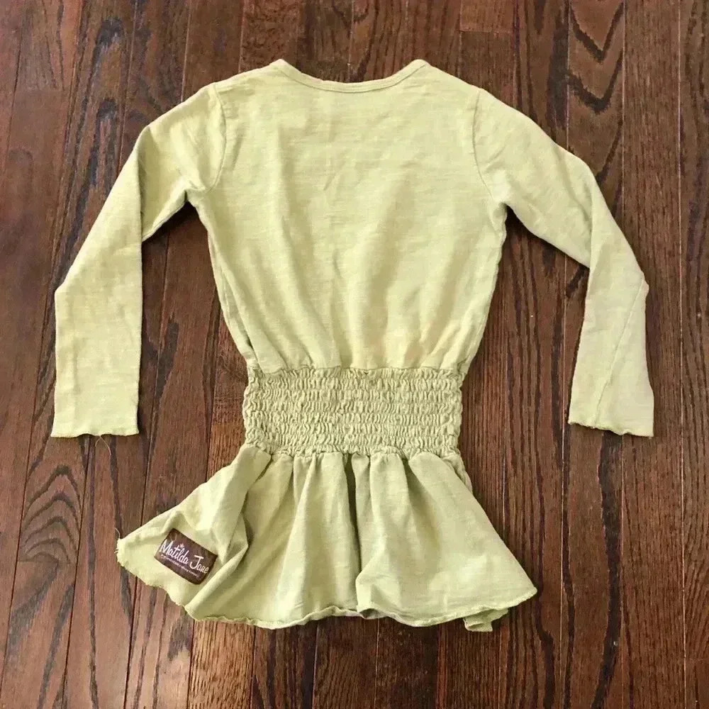 Matilda Jane Girls 8 Olive Green 100% Cotton Long-Sleeve Tunic Blouse - VGUC! - Picture 4 of 5